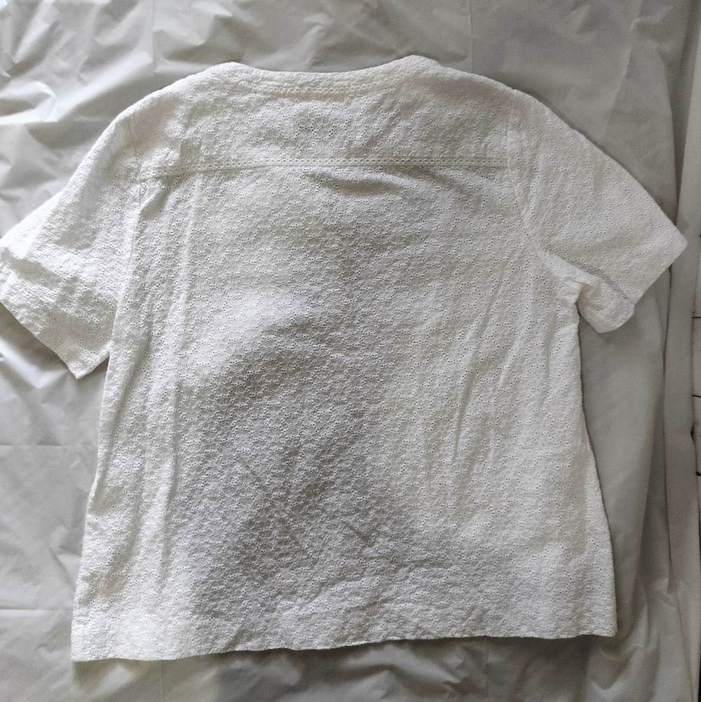 J.Crew White Eyelet Short Sleeve Blouse Size 14 Boho Cottage - Picture 7 of 7